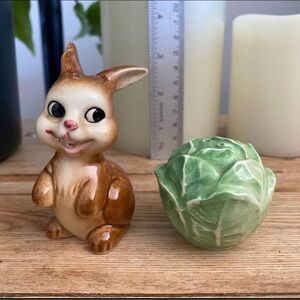 Set of 2 Goebel Brown Bunny and Green Cabbage Shakers